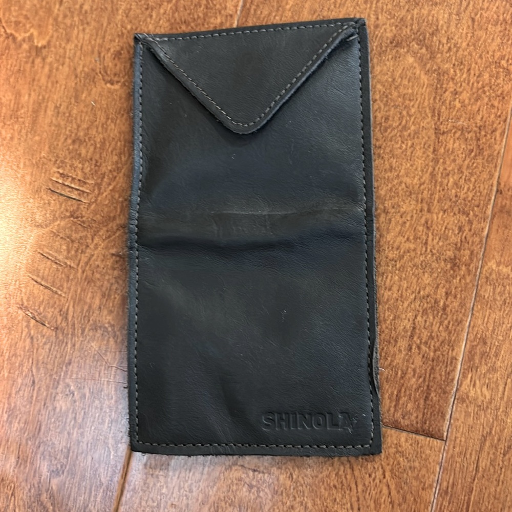 Brown leather Shinola glasses case